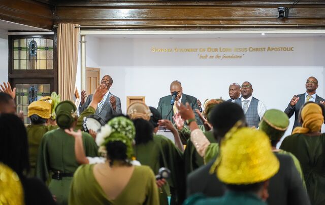 View from the congregation towards the front of the church during the service.